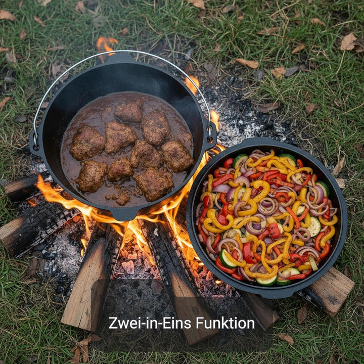 BIOL Dutch Oven 12 Liter aus Gusseisen – Eingebrannter Feuertopf mit Deckelheber und Doppelfunktions