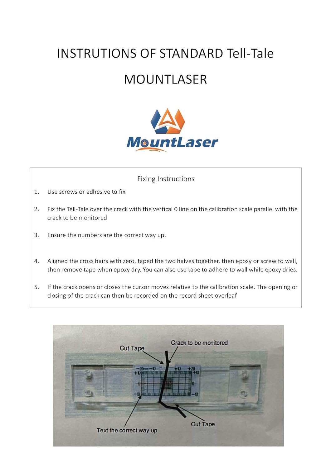 Crack Monitoring Record, Standard Tell-Tale Crack-Monitor für Standard und Eck-Tell-Tale