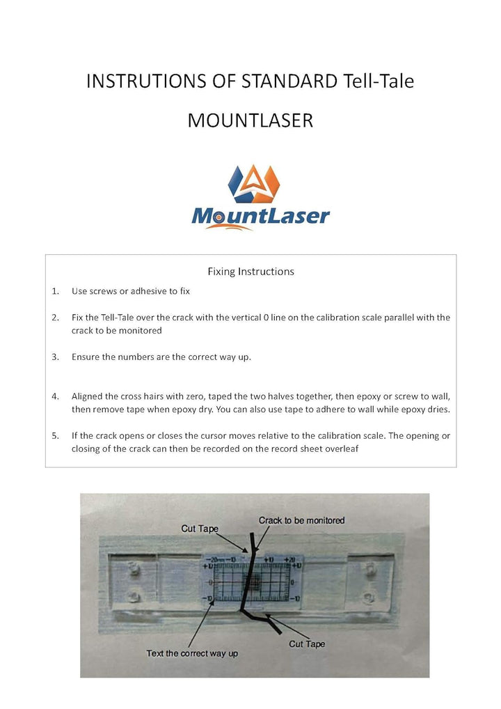 Crack Monitoring Record, Standard Tell-Tale Crack-Monitor für Standard und Eck-Tell-Tale