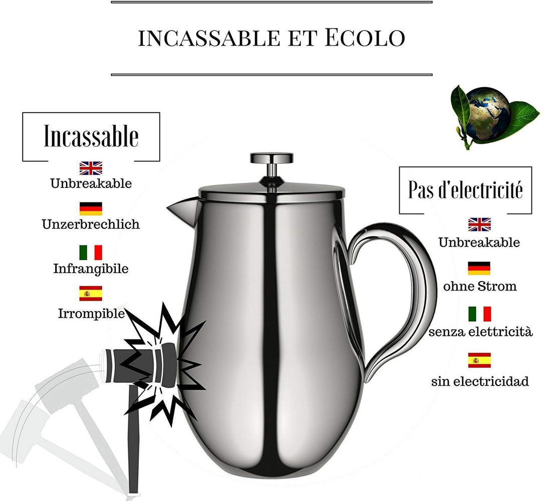 VeoHome French Press Kaffeebereiter Kaffeekanne unzerbrechlich und hält Ihren Kaffee Dank der Doppel