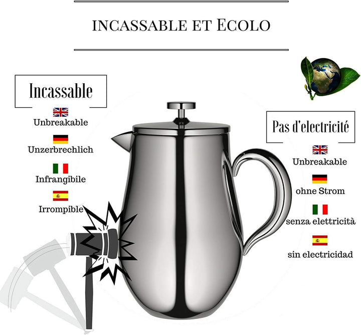 VeoHome French Press Kaffeebereiter Kaffeekanne unzerbrechlich und hält Ihren Kaffee Dank der Doppel
