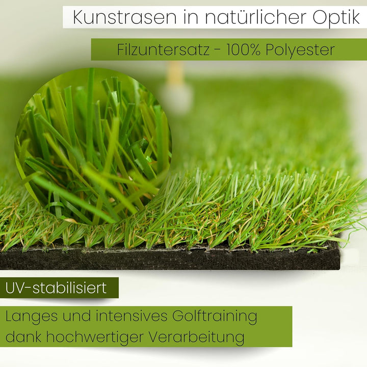 Golf Abschlagmatte 85 x 65 x 4cm, Indoor Outdoor, inkl. Tee + Teehalter verstellbar, tragbar, zusamm