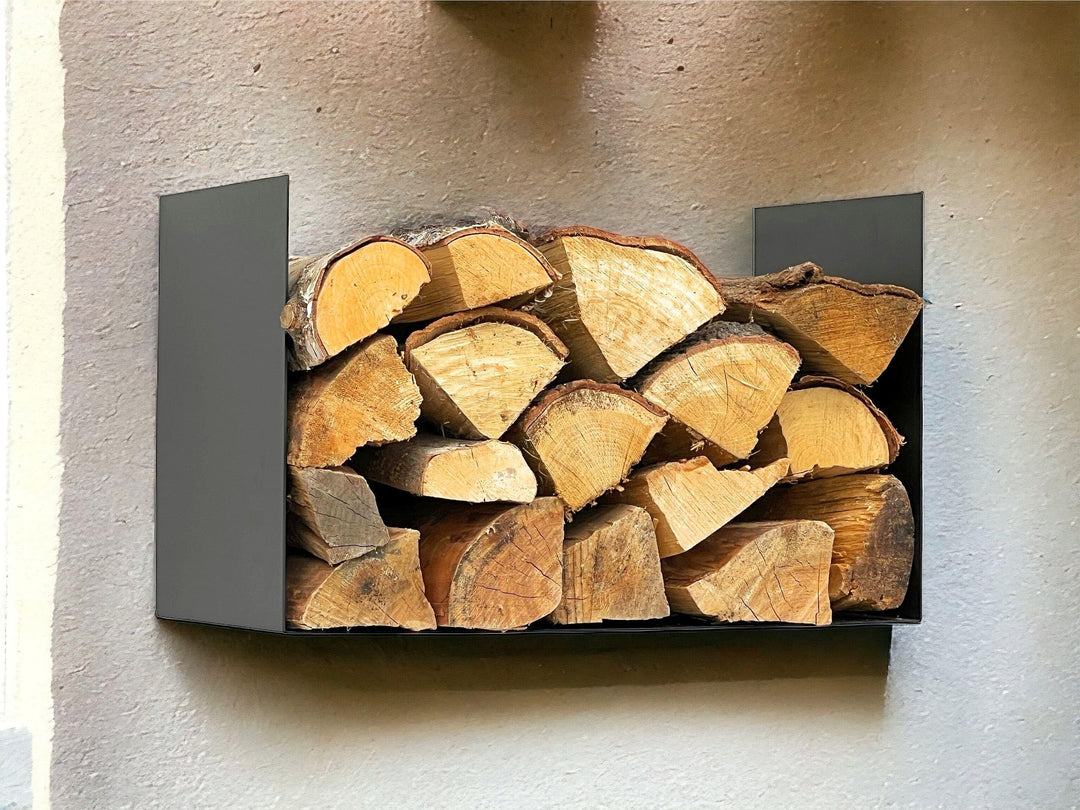 DanDiBo Kaminholzregal Innen Metall Schwarz Kaminholzständer mit Rückwand an der Wand Hängend 96432