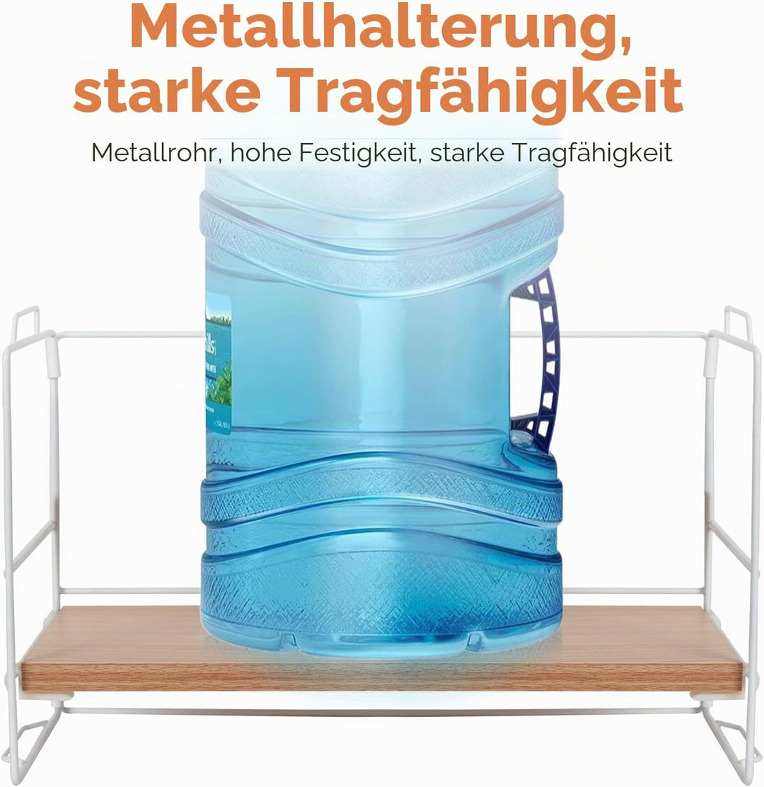 powerking Schreibtischregal, 2 Etagen weiss mit lackiertem Metallrahmen und original Teakholzbrett S