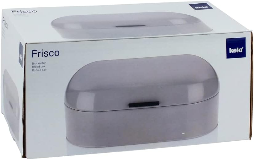 Kela 311167 Brotkasten, Glänzendes Metall, 44 x 21,5, Höhe: 22 cm, Frisco, hellgrau, Hellgrau