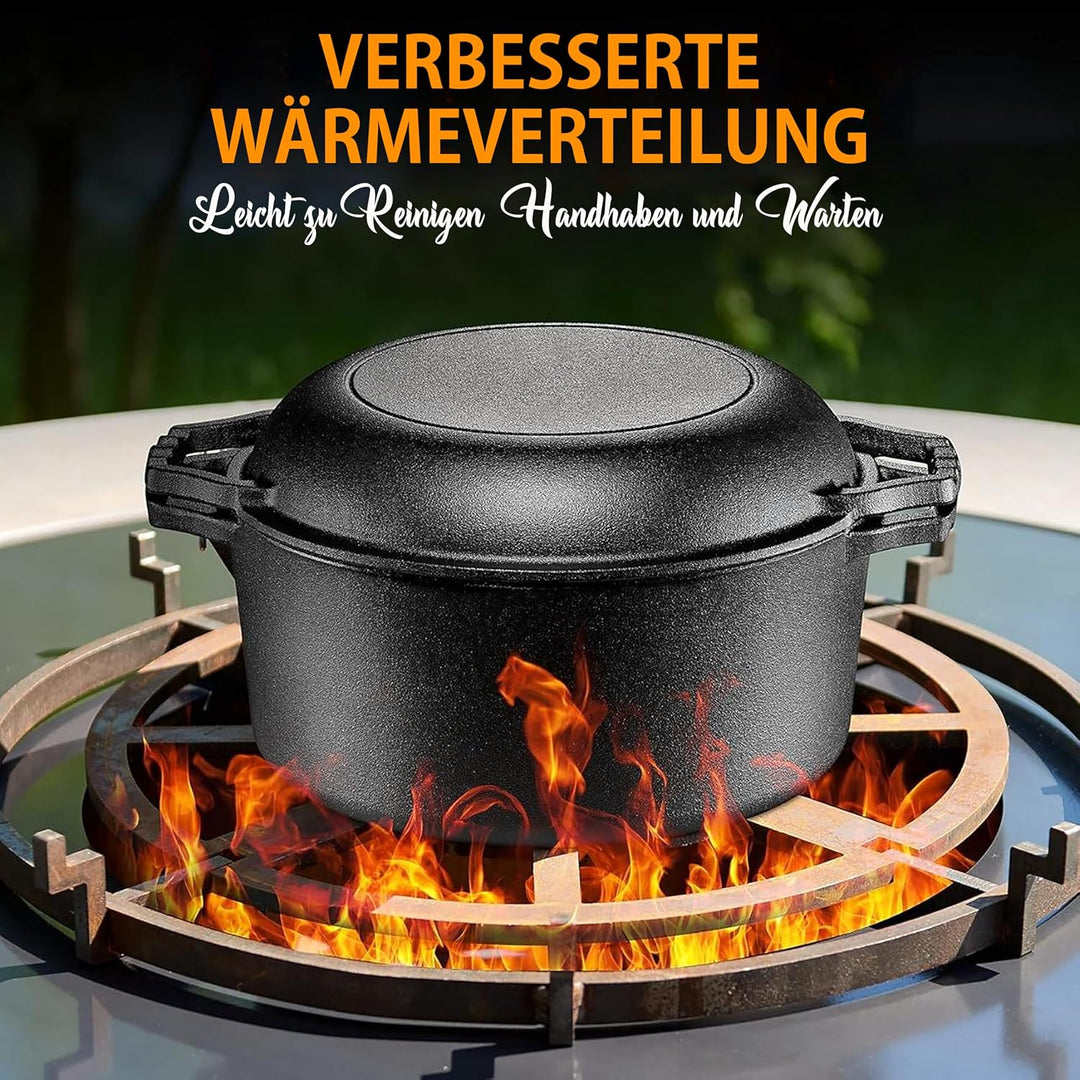 NutriChef Dutch Oven, 26cm- Gusseisen Topf mit Deckel – Brotbacktopf für Ofen, Grill &amp; Outdoor BBQ,