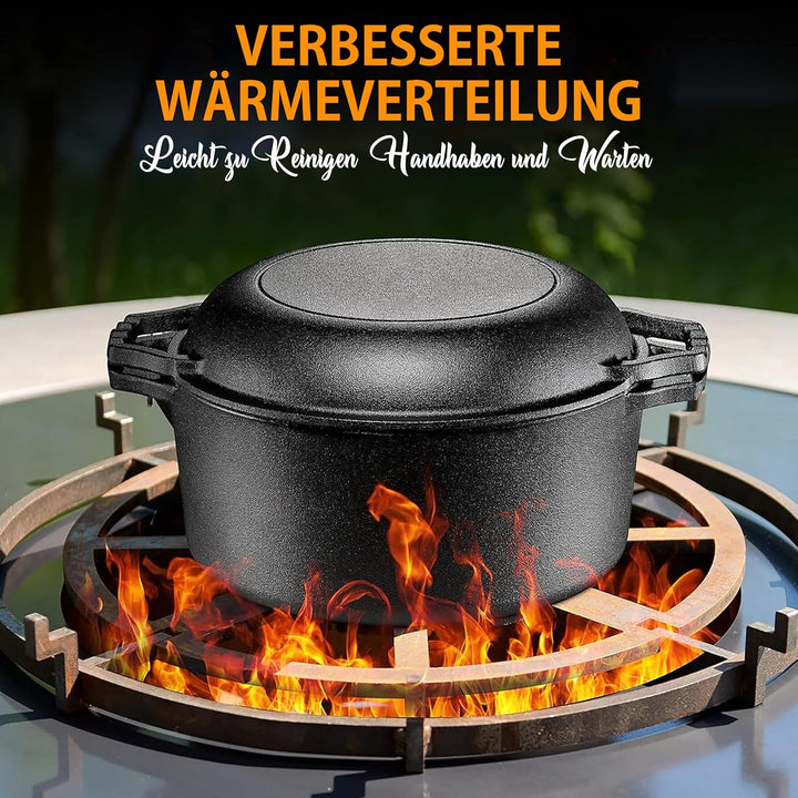 NutriChef Dutch Oven, 26cm- Gusseisen Topf mit Deckel – Brotbacktopf für Ofen, Grill &amp; Outdoor BBQ,