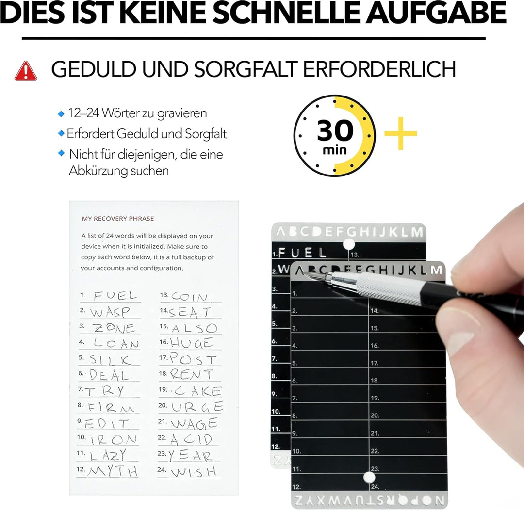 Crypto Seed Bank – Stahlplatten für KryptoSamenAufbewahrung – einfache und präzise Gravur für Bitcoi