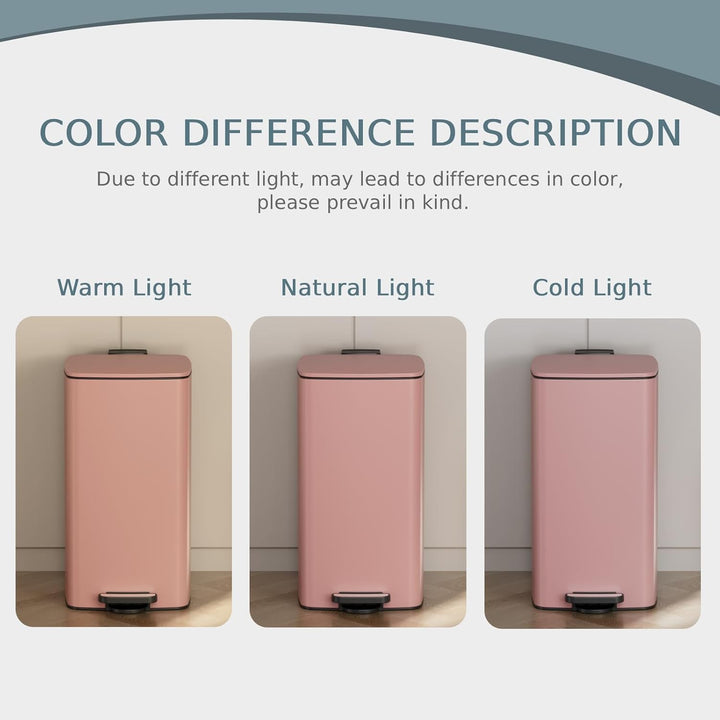 LIFERUN Mülleimer 30L aus Stahl, rechteckiger Abfalleimer mit Soft-Close-Deckel, Pedal und Inneneime