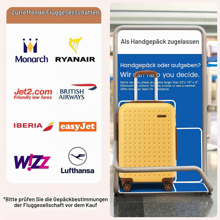 KONO Handgepäck Koffer Set mit Kosmetikkoffer Reisegepäck-Sets Beautycase Koffer Trolleys Reisekoffe