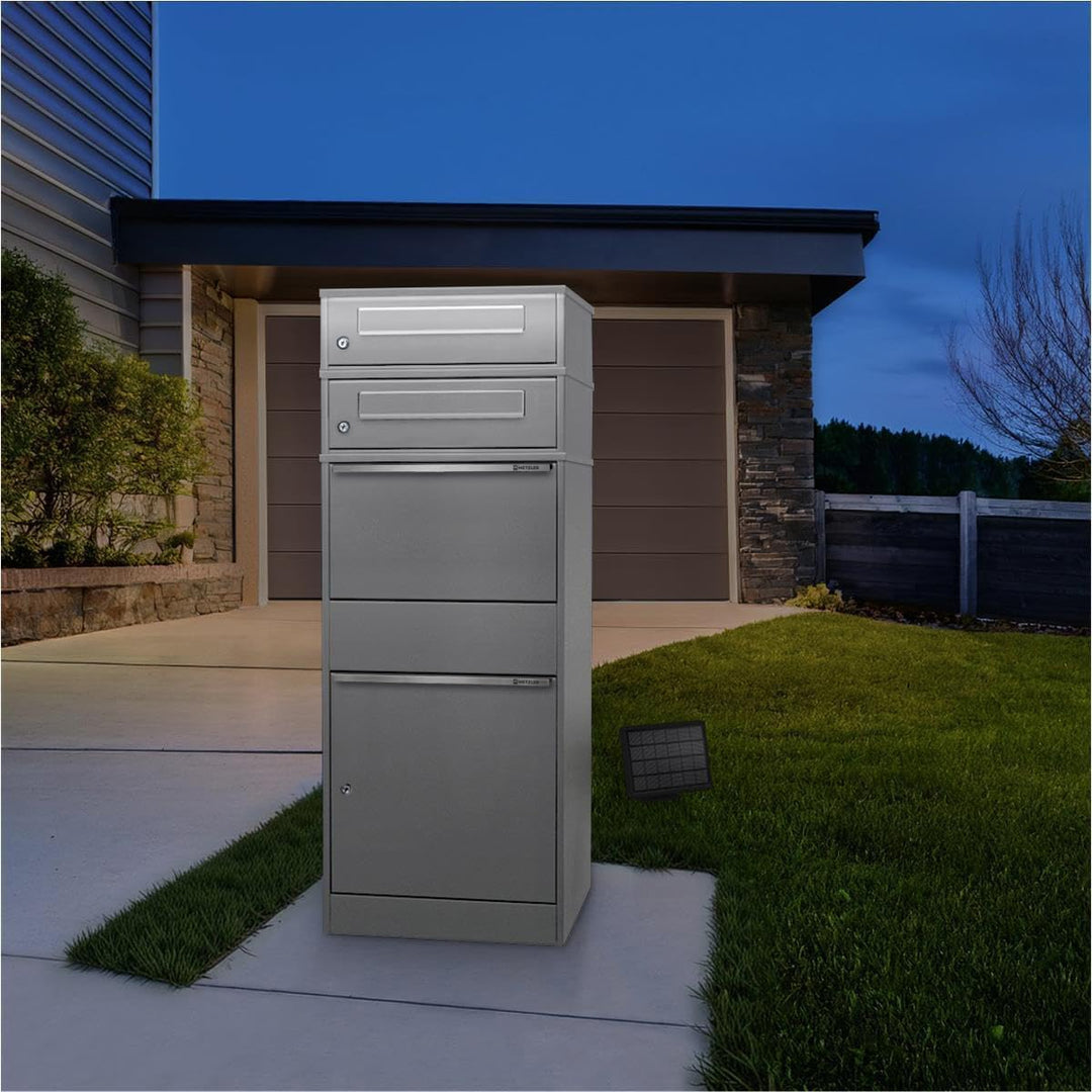 Metzler Paketbox mit Briefkasten und LED-Beleuchtung, abschliessbar und wetterfest, Graualuminium RA