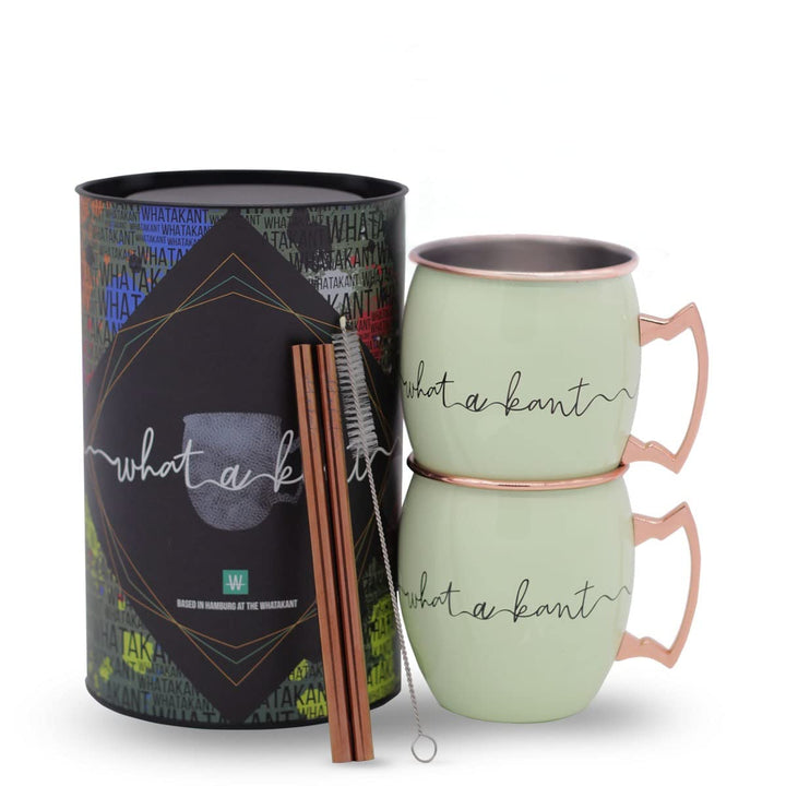 Whatakant - Moscow Mule Becher Set - 2er Grossschot in Mintgrün - 550 ml nachhaltige Kupferbecher un