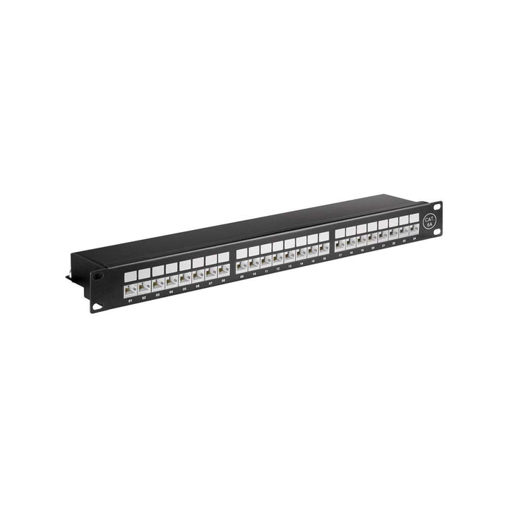 Goobay 90854 CAT 6A Patch Panel 19 Zoll / 24 Port RJ45 Buchsen Netzwerkstecker / 500 MHz LAN Patchfe