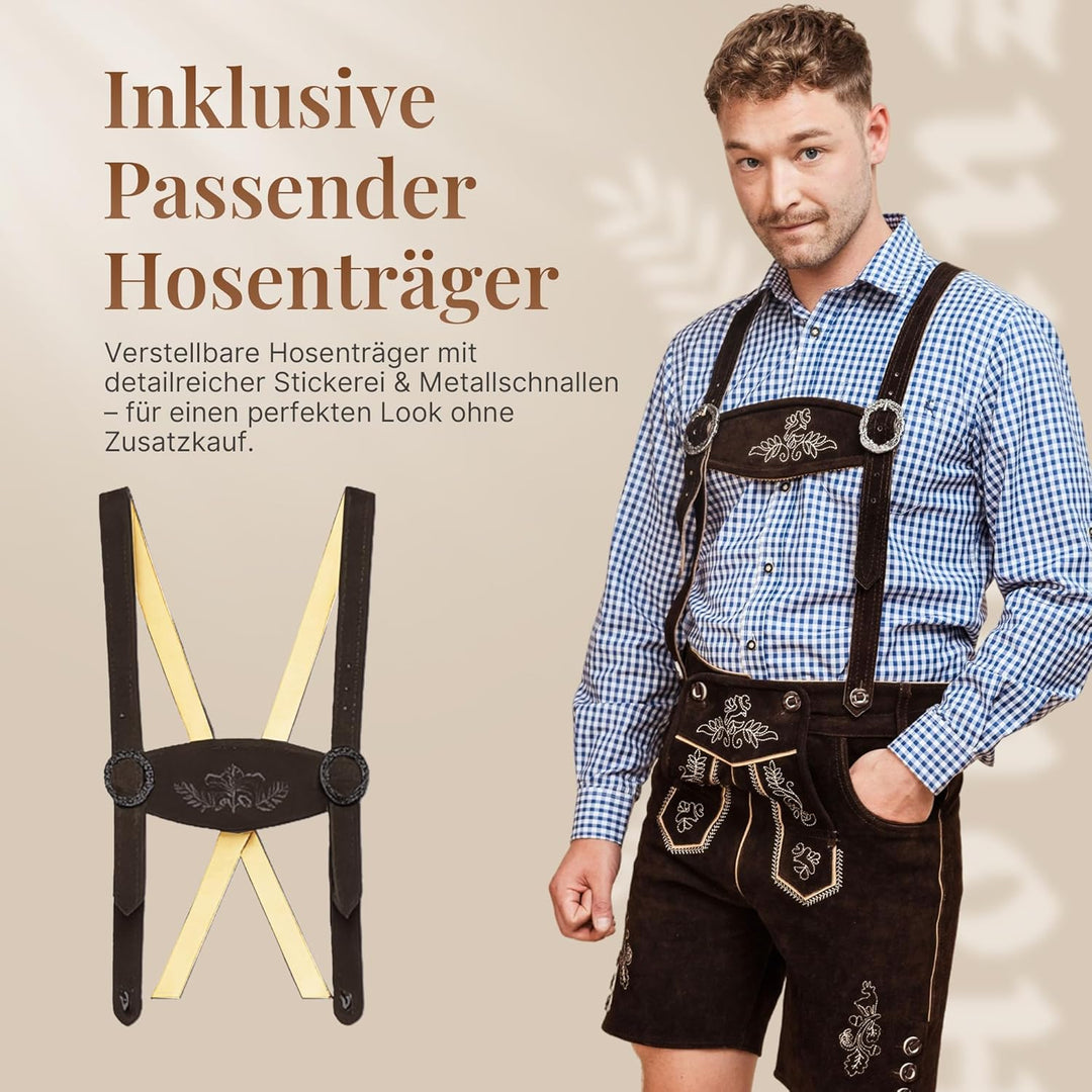 Trachtenlust Herren Lederhose, traditionelle Trachtenhose in Hellbraun und Dunkelbraun, Grössen 46-5