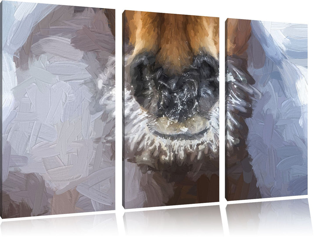 Pixxprint Pferdeschnauze mit Eisflocken Kunst Pinsel Effekt 3-Teiler Leinwandbild 120x80 Bild auf Le