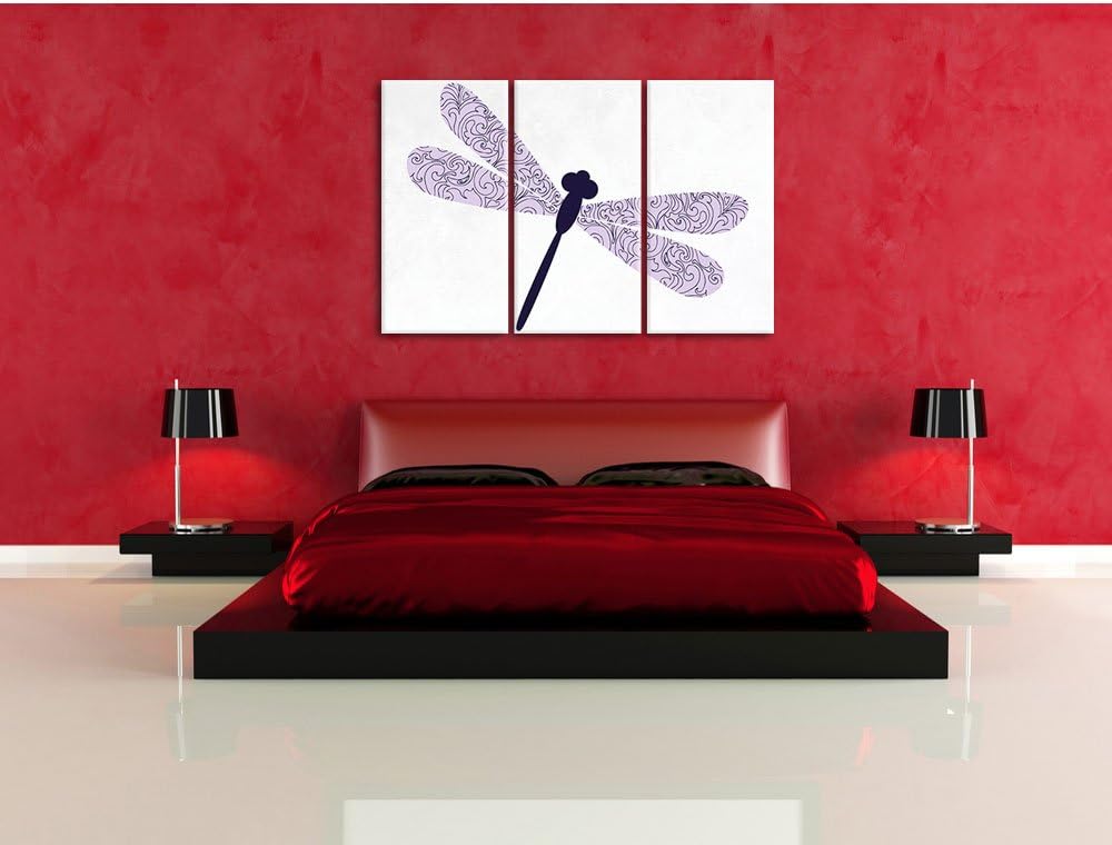 Pixxprint Hübsche Libelle weiss 3-Teiler Leinwandbild 120x80 Bild auf Leinwand