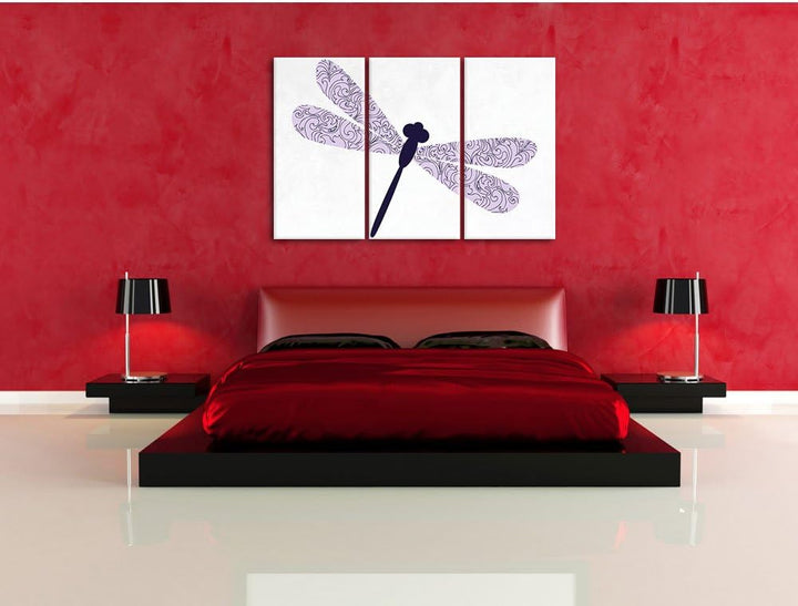 Pixxprint Hübsche Libelle weiss 3-Teiler Leinwandbild 120x80 Bild auf Leinwand