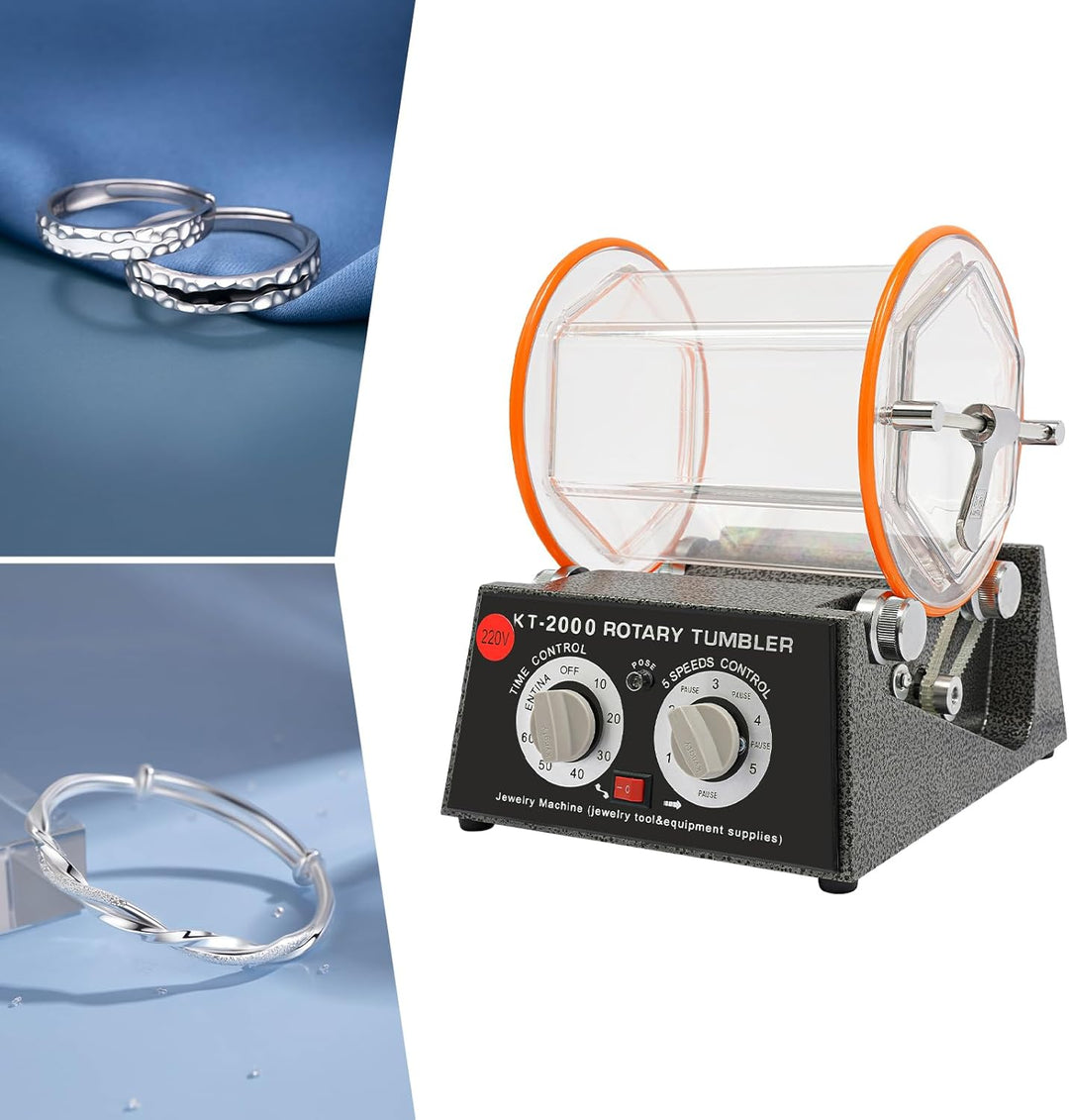 60W/150W Poliermaschine Set Poliertrommel mit Timer & Polierperlen, 220V 5 Gear, für Schmuck, Münzen