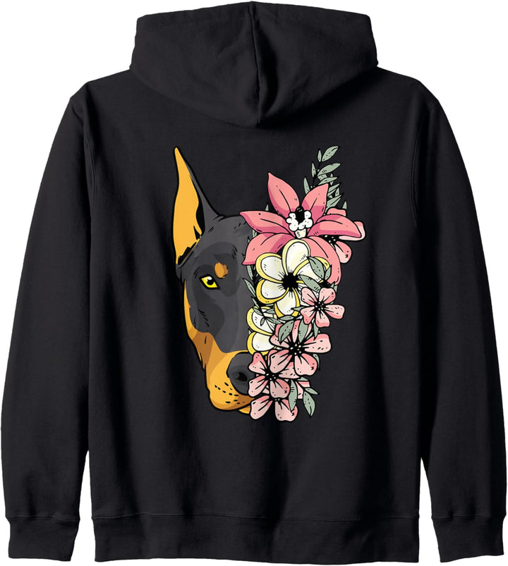 Dobermann Hund mit Blumen Kapuzenjacke