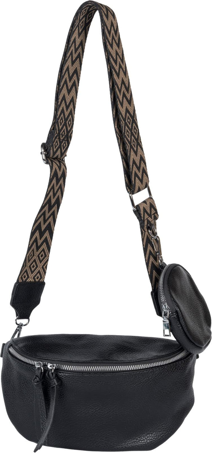 styleBREAKER Damen Halbmond Crossbody Schultertaschen Set 2-Teilig, Schultergurt mit Zick-Zack Raute