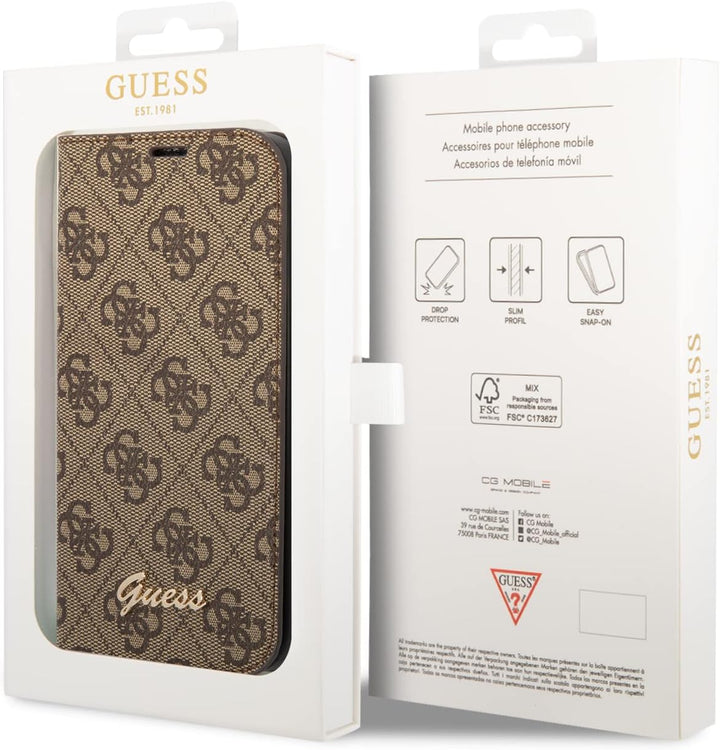 Guess GUBKP14XHG4SHW Hülle für iPhone 14 Pro Max 6,7" braun/Brown Book 4G Vintage Gold Logo