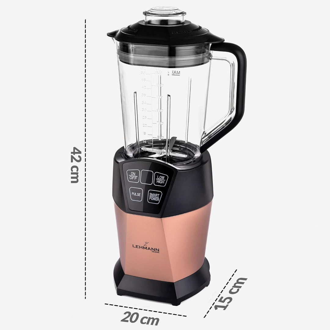 LEHMANN Standmixer & Smoothie Maker 2-in-1, Mixbehälter 1500 ml und To-Go-Trinkflasche 800 ml, 4 Ges