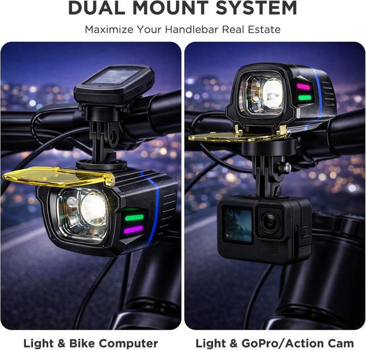 Fahrradlicht Set 1100Lux mit Funksteuerung, Fahrradbeleuchtung Set USB Aufladbar IP44 Wasserdicht Fa