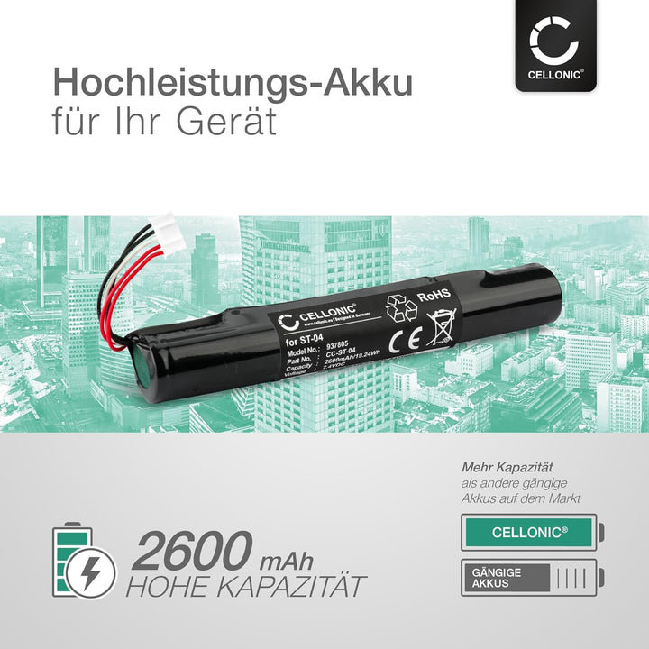 CELLONIC, Lautsprecherakku kompatibel mit Sony SRS-X55, SRS-X77 (2600mAh, 7.4V) Ersatzakku ST-04 1x