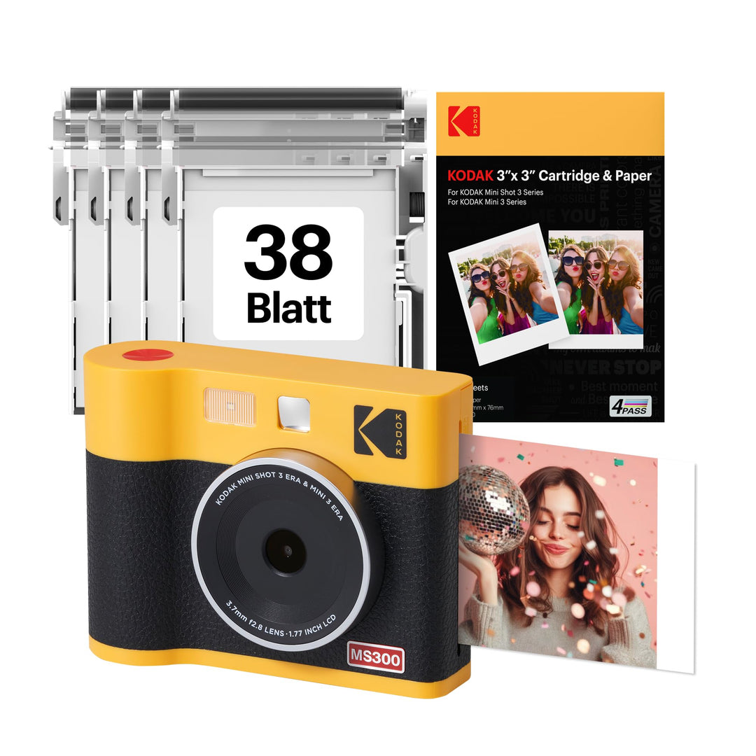 KODAK Mini Shot 3 ERA 7,6x7,6cm Sofortbildkamera, 38 Blatt, Gelb | Bluetooth, iPhone &amp; Android kompa