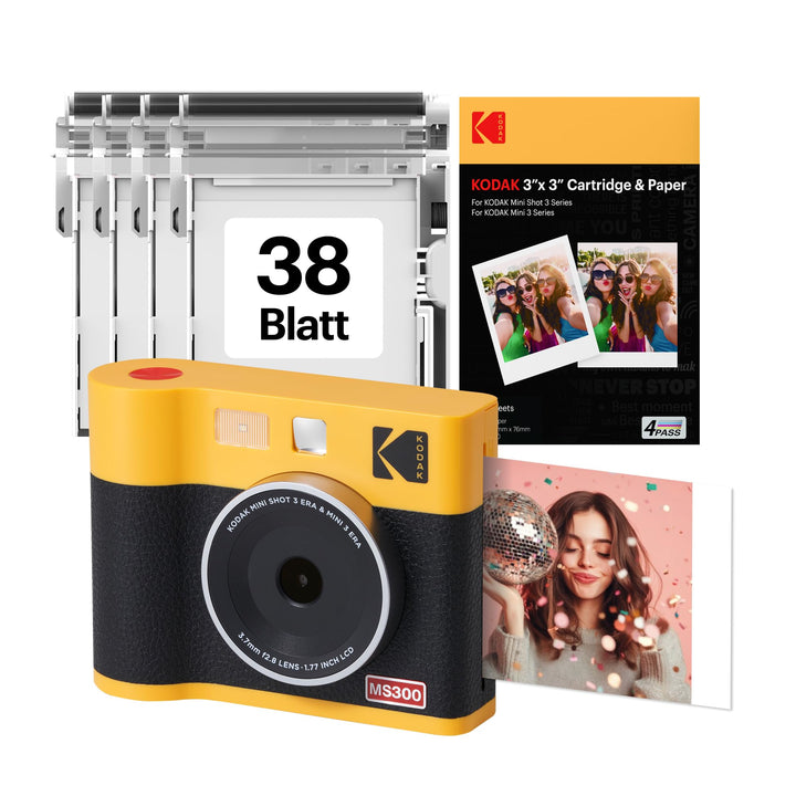 KODAK Mini Shot 3 ERA 7,6x7,6cm Sofortbildkamera, 38 Blatt, Gelb | Bluetooth, iPhone &amp; Android kompa