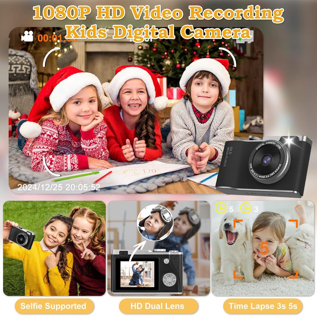 AKOFIC Kinderkamera, 2,4 Zoll 1080P HD Bildschirm Kamera Kinder mit 32GB Karte, Selfie Digitalkamera
