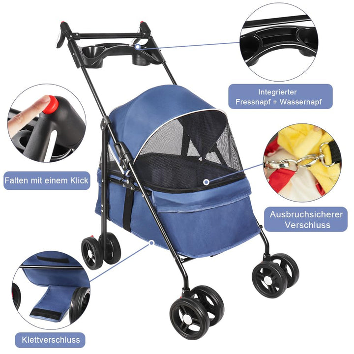 Homewell Klappbarer Haustierwagen mit Getränkehalter, Hundewagen & Katzenwagen, Leicht & Bequem mit