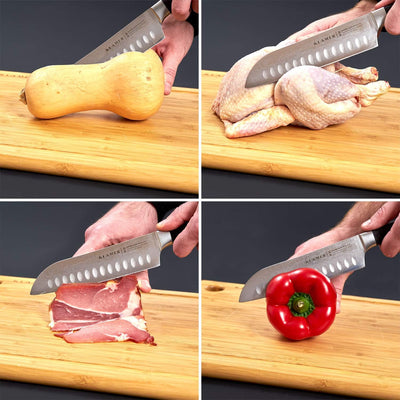 KLAMER Premium Santoku Damastmesser mit Bambus Schneidebrett, echter japanischer Stahl 18 cm Kochmes