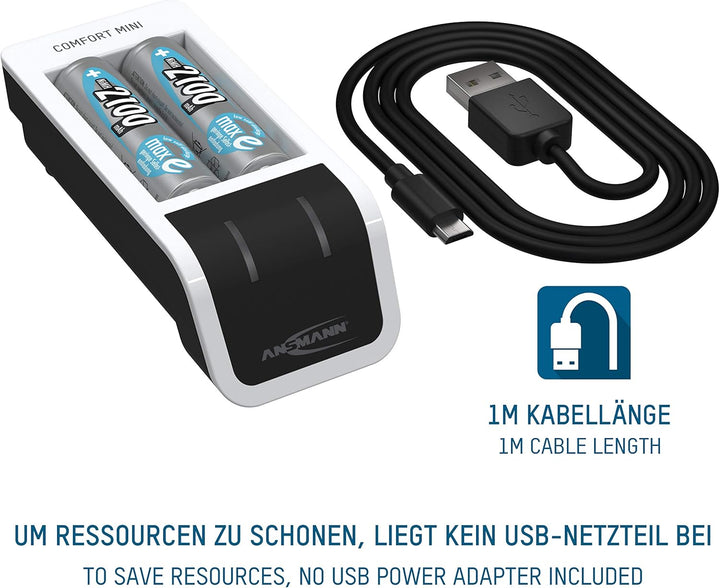 ANSMANN Akku-Ladegerät inkl. 2X Mignon AA Akkus 2100 mAh - Automatik Batterieladegerät mit Perfect-7