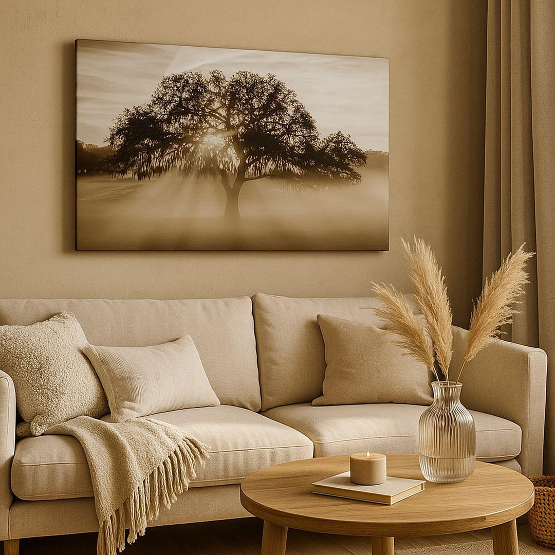 Bilder auf Leinwand Baum Feld Natur Leinwandbild mit Rahmen 70x50cm Wandbilder Dekoration Wohnzimmer