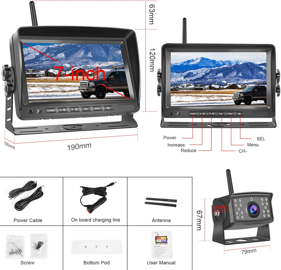 Rückwärtskamera KIT, Hodozzy Digitale Kabellos Rückfahrkamera 7 Zoll IPS Bildschirm Monitor Set AHD