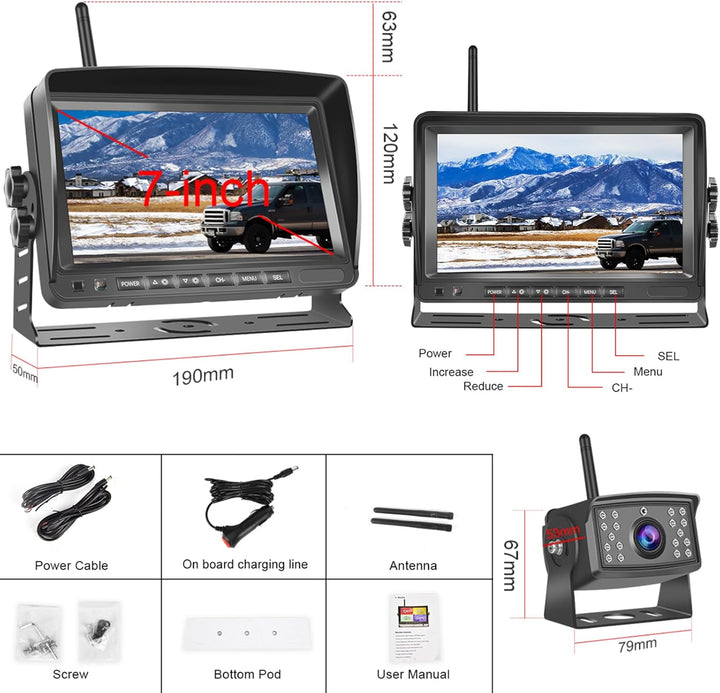 Rückwärtskamera KIT, Hodozzy Digitale Kabellos Rückfahrkamera 7 Zoll IPS Bildschirm Monitor Set AHD