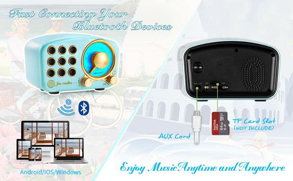 Radio Feegar Retro Bluetooth Lautsprecher,Vintage FM Radio mit altmodischem klassischem Stil,Starke