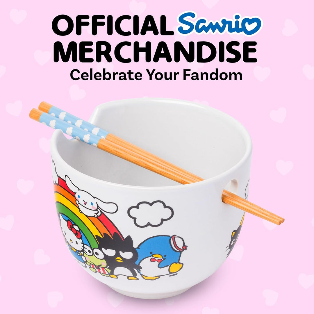 Silver Buffalo Sanrio Hello Kitty and Friends Regenbogen-Keramik-Reisschale mit Essstäbchen, 590 ml,