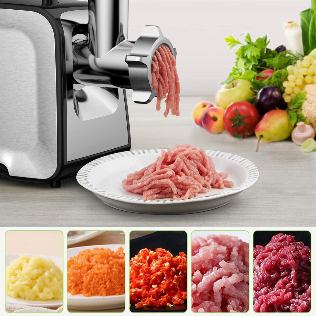 COOCHEER Elektrischer Fleischwolf & Wurstmaschine 3-IN-1 Multi Fleischwolf mit 3 Edelstahl-Schleifpl