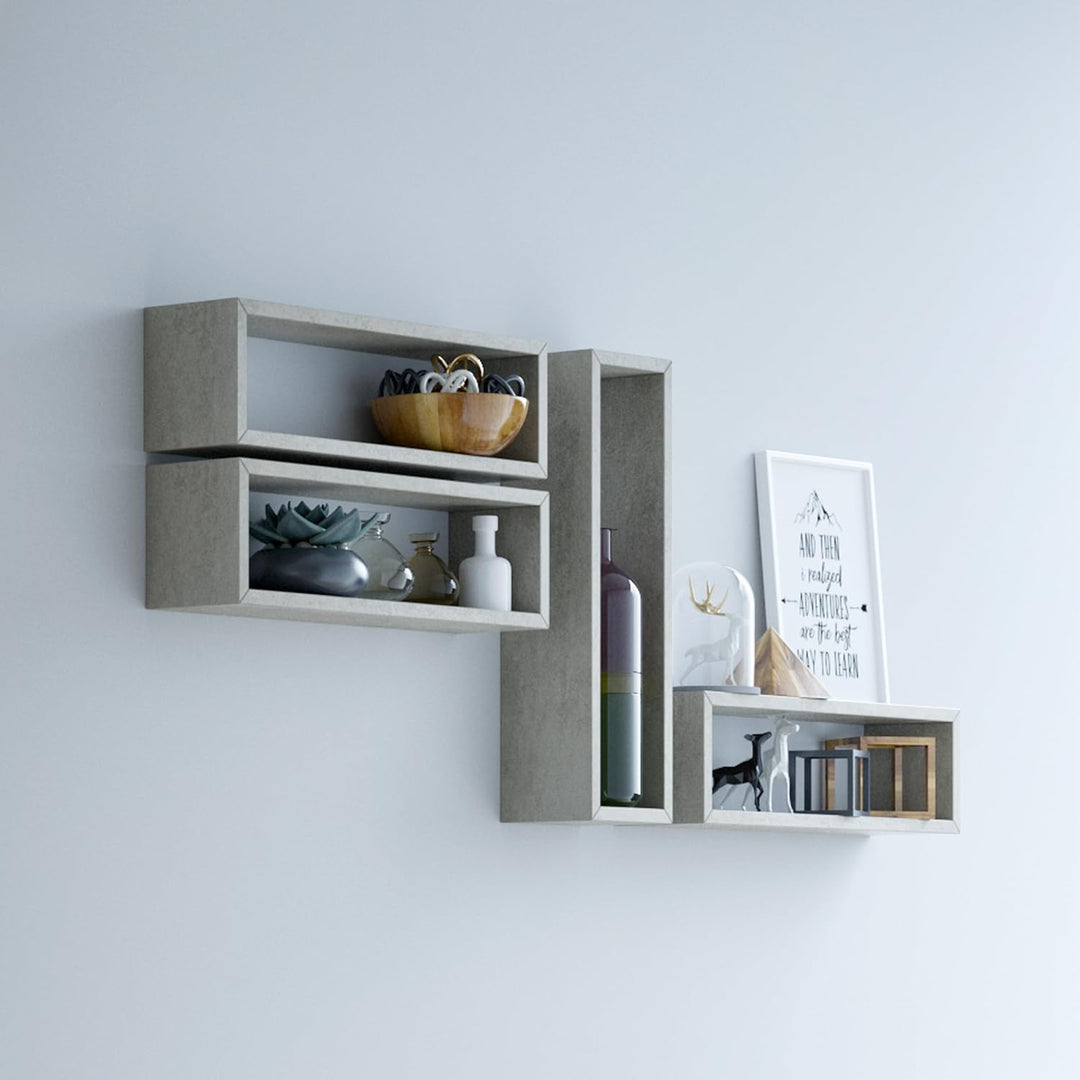 MOBILI FIVER, Wandregal Cubo 4er-Set, Iacopo, Laminat, Eiche, 59 x 14,5 x 17 cm, Eiche