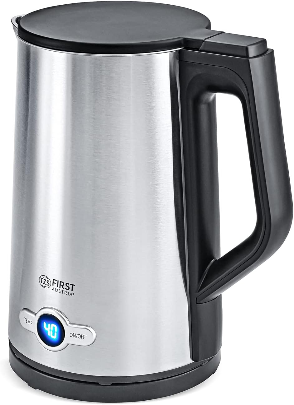 TZS First Austria Edelstahl Wasserkocher 2200W, 1,7 L, Temperatureinstellung 60-100 Grad, Warmhaltef