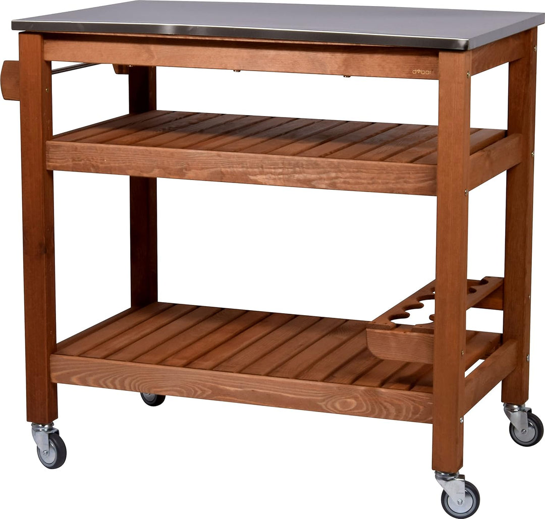 dobar® 35540FSCe Multifunktionstisch | Rollbarer Beistellwagen | BBQ-Trolley Massivholz | Servierwag