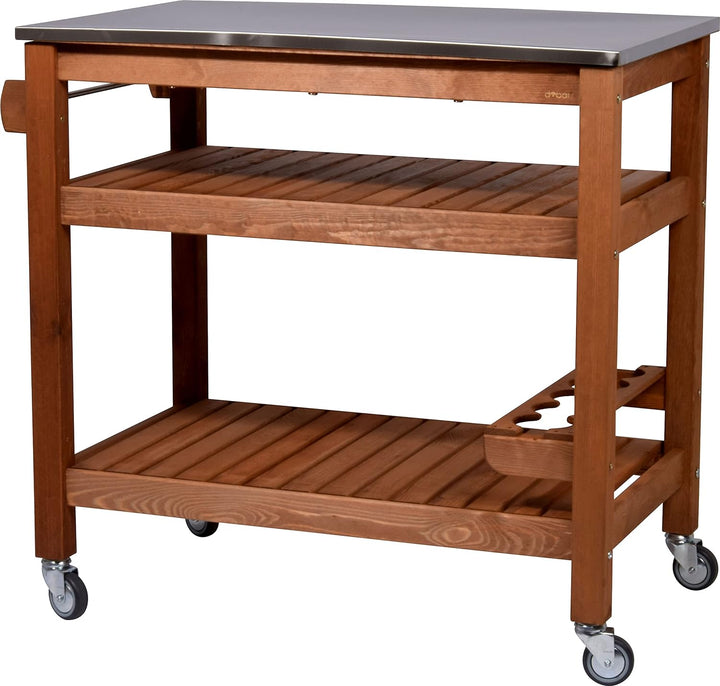 dobar® 35540FSCe Multifunktionstisch | Rollbarer Beistellwagen | BBQ-Trolley Massivholz | Servierwag