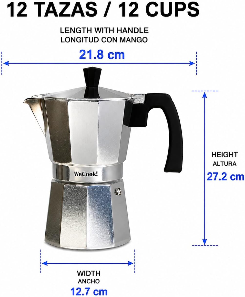 WECOOK! Paola – Espressokocher Aluminium 12 Tassen, 560 ml | Geeignet für Gas-, Elektro- und Glasker