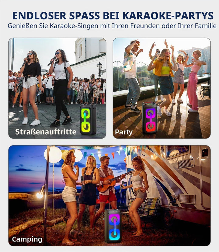 Karaoke Maschine mit 2 mikrofonen,tragbarer Bluetooth Karaoke Anlage mit LED Lichtern,PA System,idea