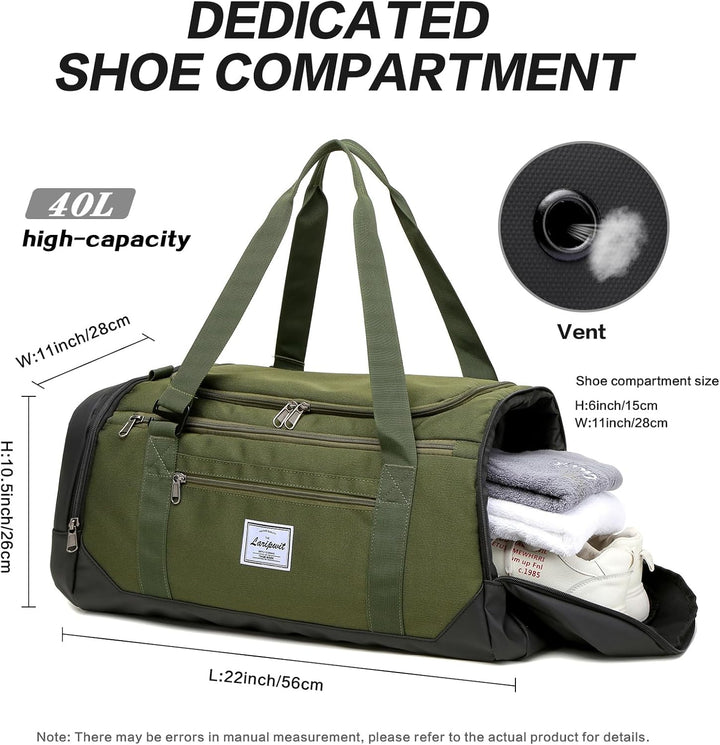 Laripwit Reisetasche Herren 40L Mittelgross Sporttasche mit Schuhfach und Nassfach Weekender Travel