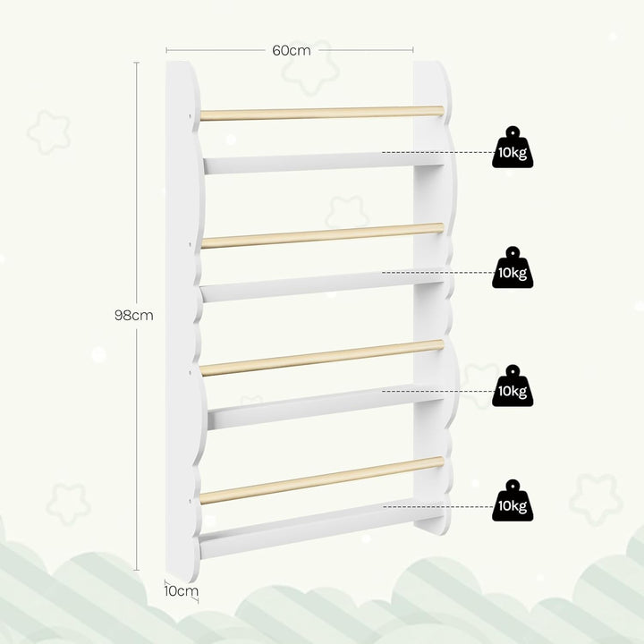 WOLTU Kinder Bücherregal Wand, Bücher-Organizer mit 4 Ablagen, Kinderregal für Buchaufbewahrung, Wan