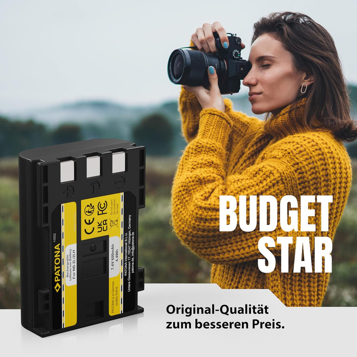 PATONA 2X Akku Ersatz für Canon NB-2L, NB-2LH Battery Pack 600mAh 4.4Wh | Ersatzakku für EOS 350D 40