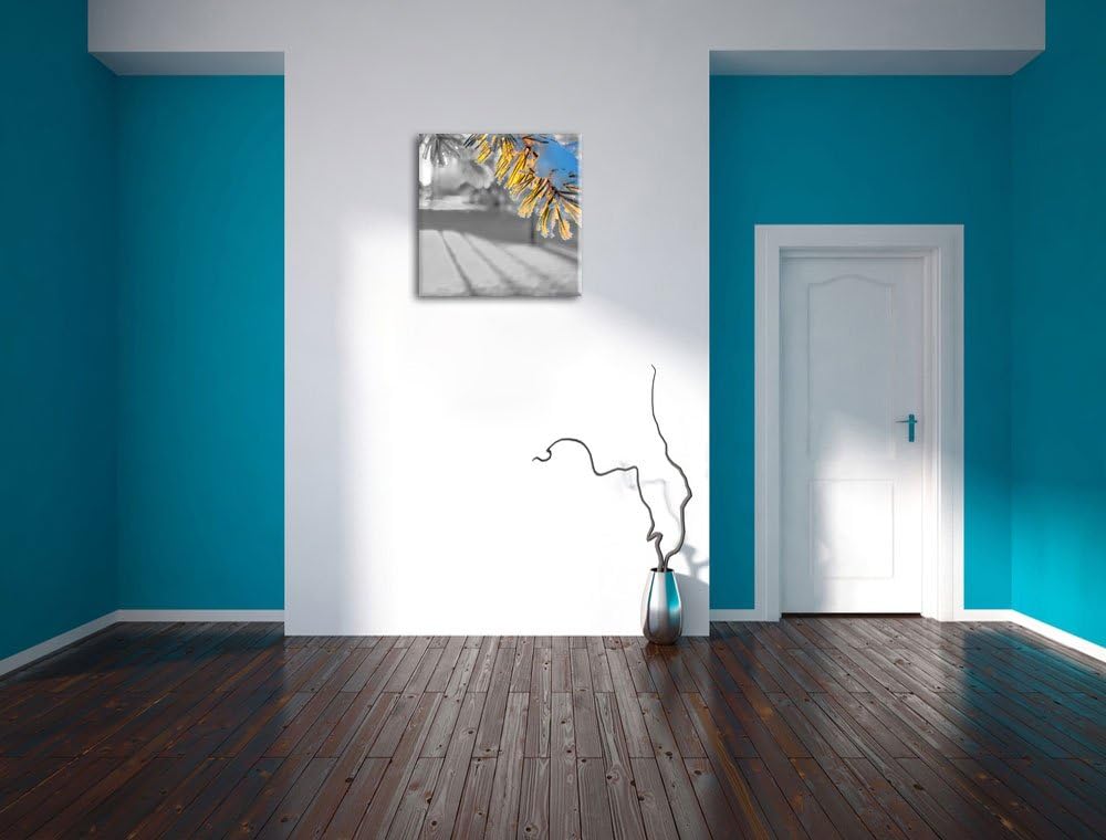 Pixxprint Tannenzweig im Winter als Leinwandbild/Grösse: 70x70 cm/Wandbild/Kunstdruck/fertig bespann